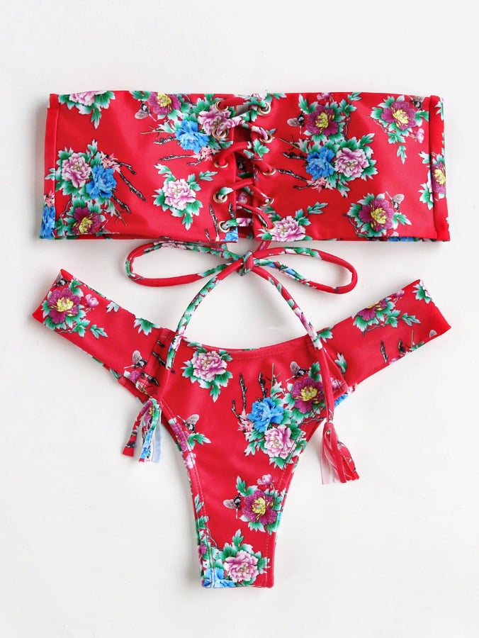 Shein Calico Print Bandeau Bikini Set