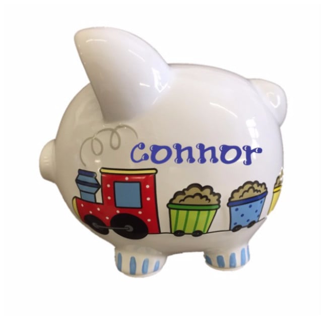 Personalized Choo-choo Train Piggy Bank with Handpainted Name