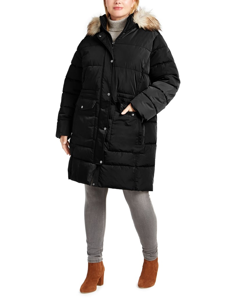 DKNY Plus Size Faux-Fur Trim Hooded Anorak Puffer Coat