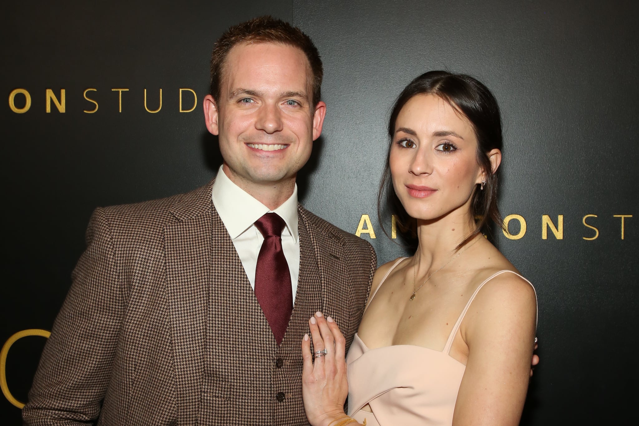 BEVERLY HILLS, CALIFORNIA - JANUARY 05: Actors Patrick J. Adams (L) and Troian Bellisario (R) attend Amazon Studios Golden Globes after party at The Beverly Hilton Hotel on January 05, 2020 in Beverly Hills, California. (Photo by Paul Archuleta/WireImage)