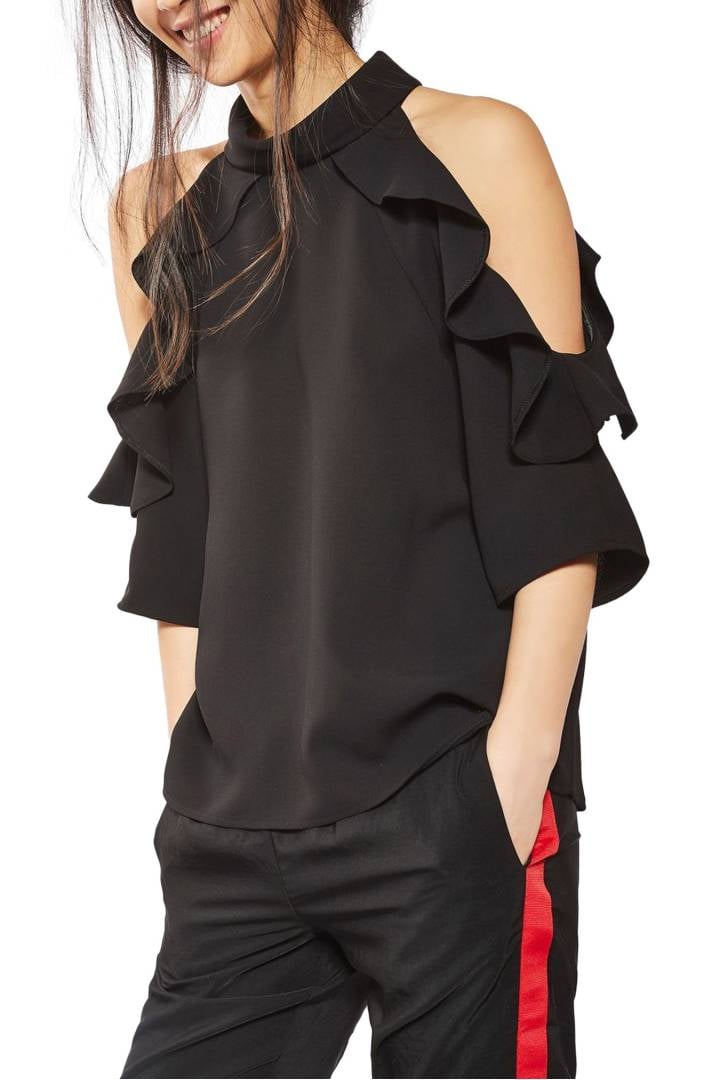 Topshop Ruffle Cold-Shoulder Top