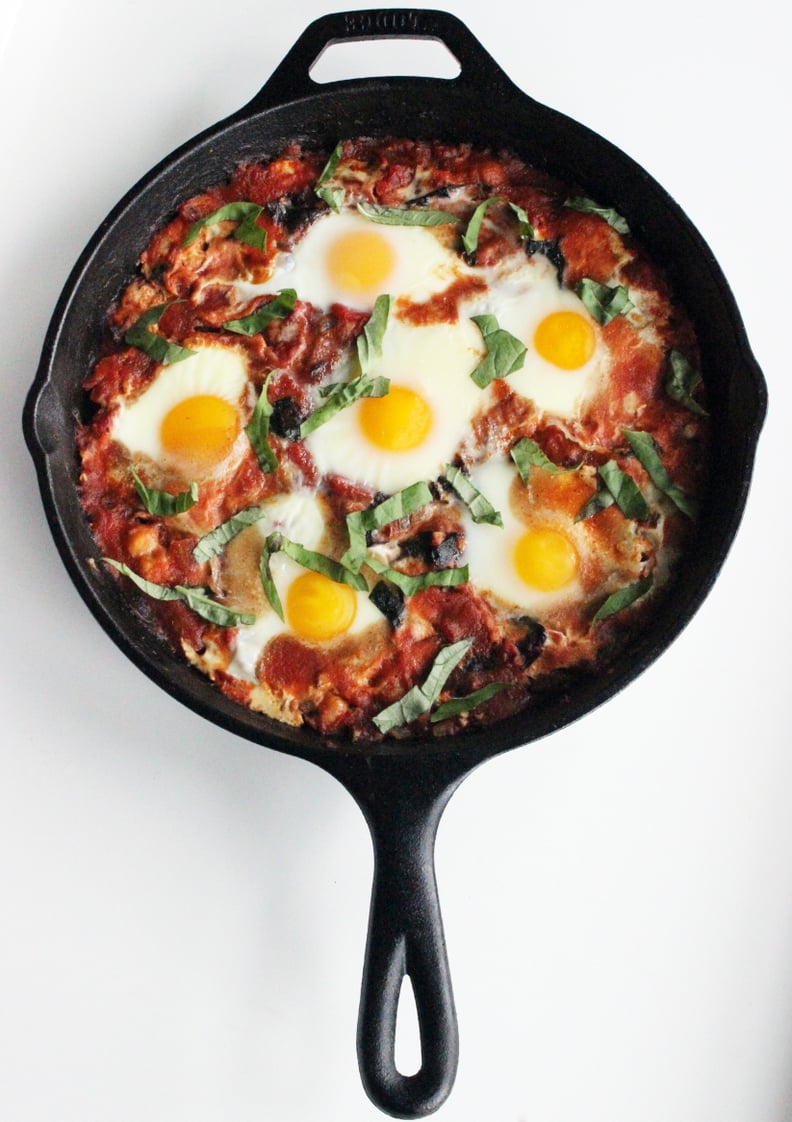 Poached Eggs With Tomato, Swiss Chard, and Chickpeas