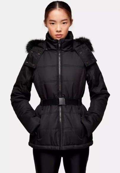 Topshop Sno ski suit with hood and belt in black