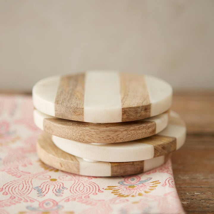 Round Wooden Coasters Set of 4 Wood Coasters Set Kitchen 