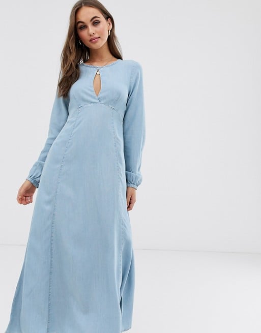 ASOS DESIGN soft denim maxi dress with keyhole neck