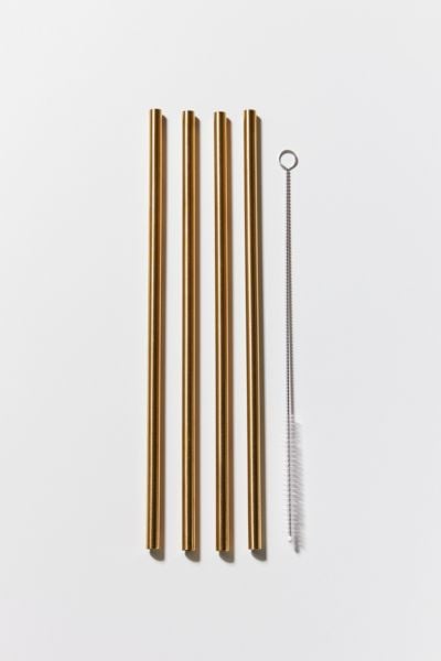 Gold Stainless Steel Straw Set