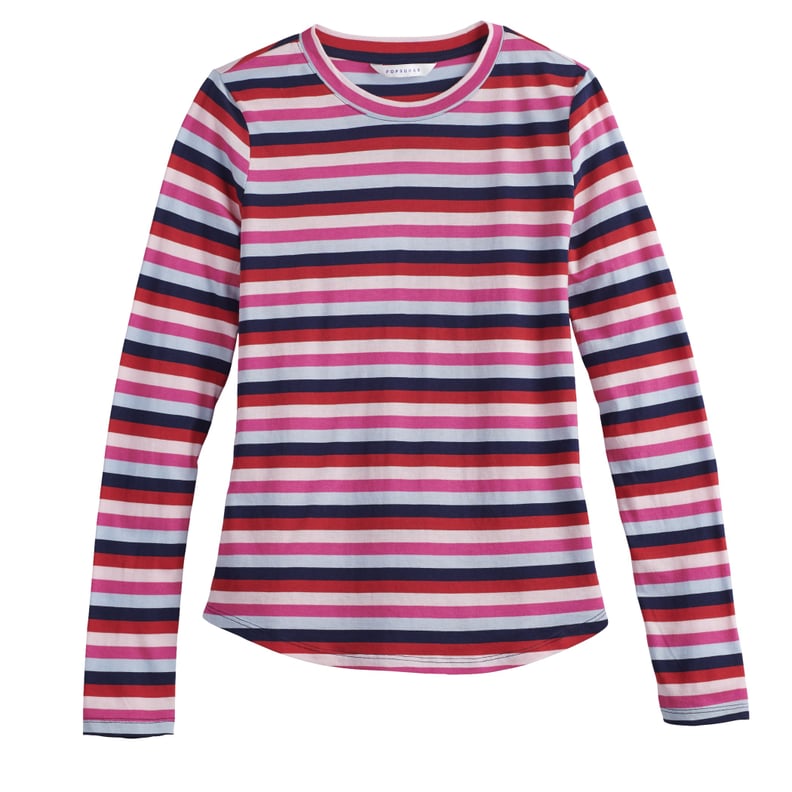 Printed Long Sleeve Tee in Red/Blue Rollerway Stripe