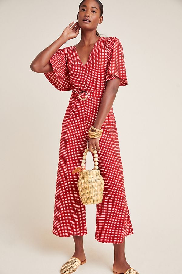 Anthropologie red jumpsuit hot sale