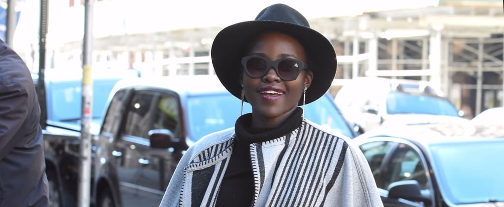 Lupita Nyong'o Wearing a Poncho in New York City