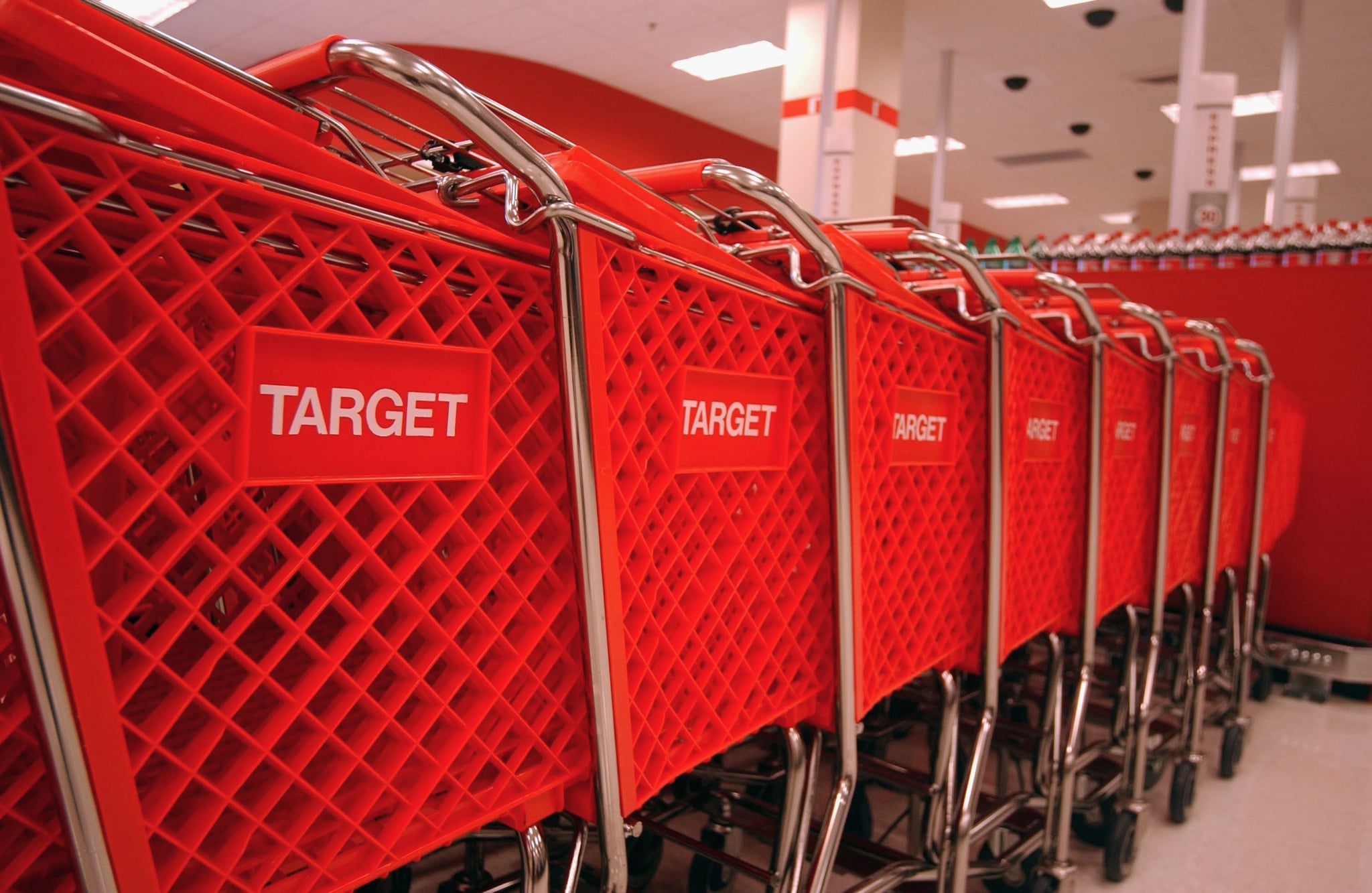 Image of Target Shopping Carts Lined Up Next to Each Other