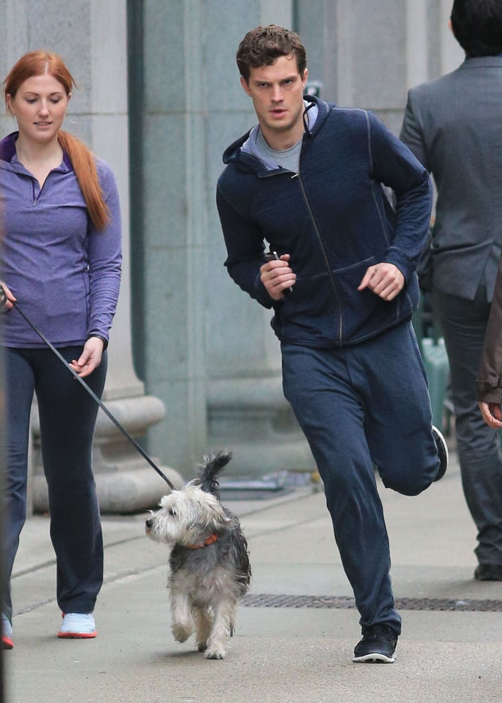 Jamie Dornan Running in Rain | Fifty Shades of Grey Photos