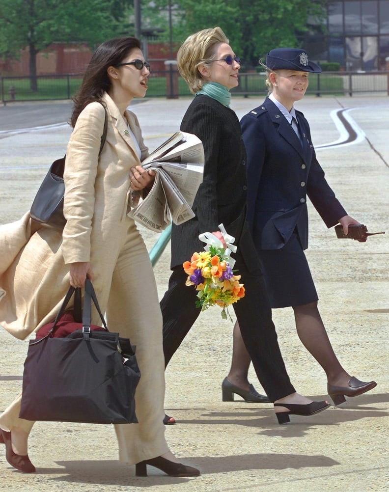 Huma Knows That Breezy Linen Suits and Block Heels Are Best For Traveling