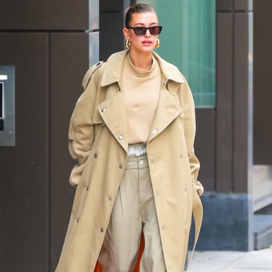 Hailey Baldwin Trench Coat and Trousers 2018