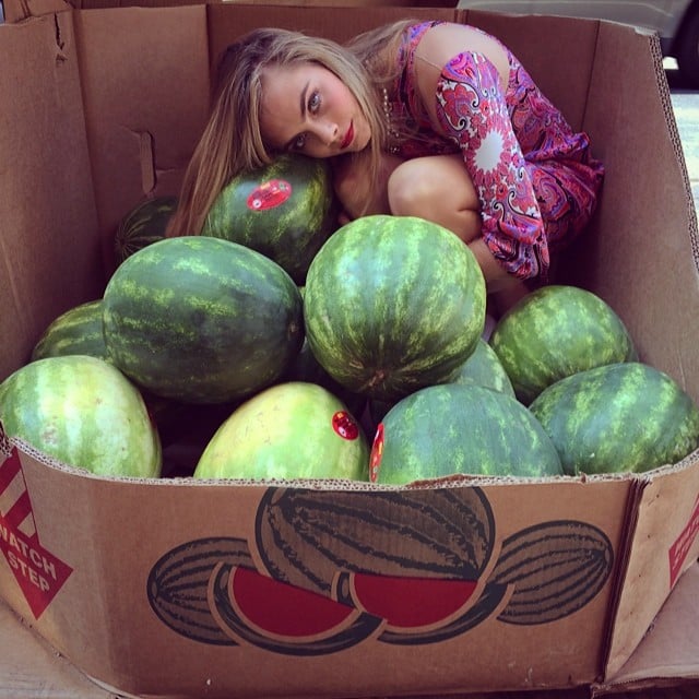 Cara Delevingne sat in a box of watermelons.
Source: Instagram user caradelevingne