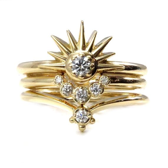 Sun Moon and Stars Stacking Ring Set