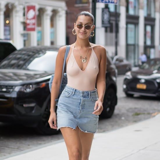 Bella Hadid Wearing Grlfrnd Denim Mini Skirt