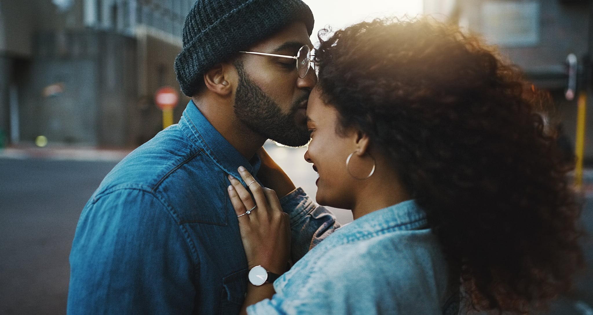 Shot of a young couple sharing a romantic moment in the city