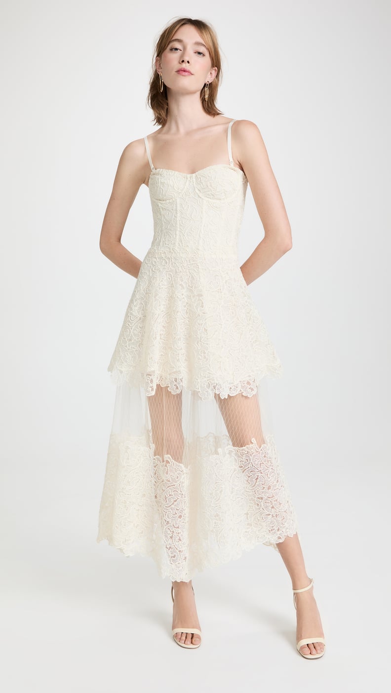 Jonathan Simkhai Harlow Lace Poplin Combo Bustier Midi Dress