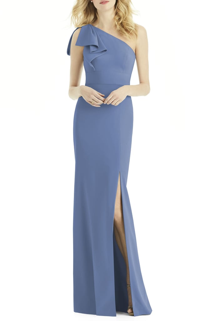 after six bow front stretch satin gown
