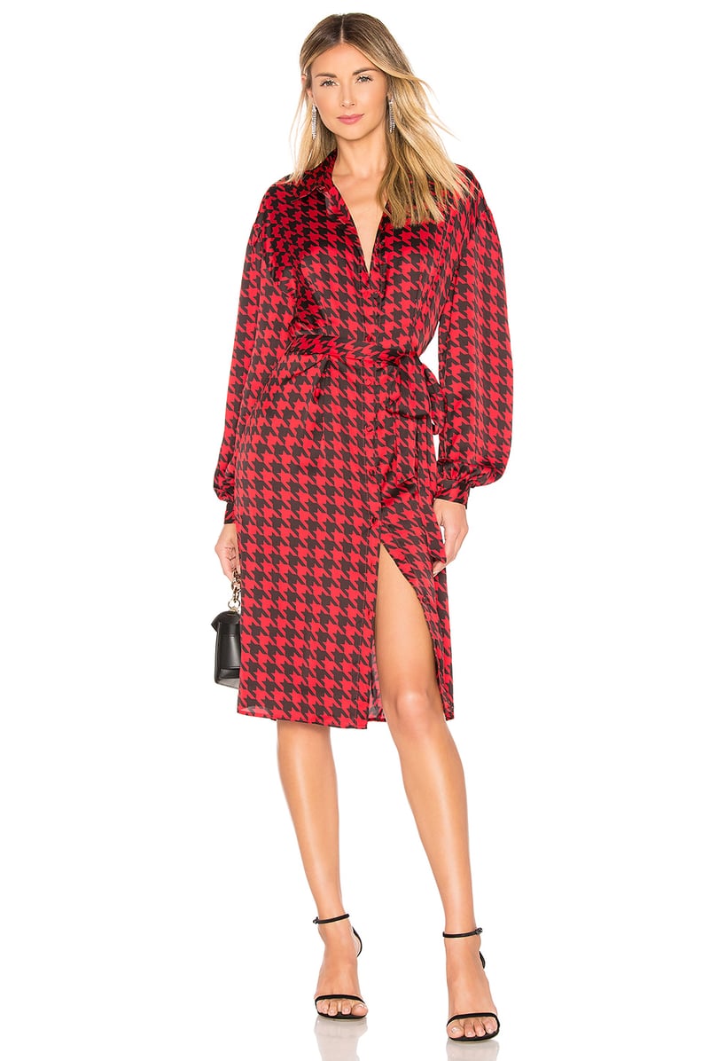L'Academie The Amanda Midi Dress in Red Houndstooth