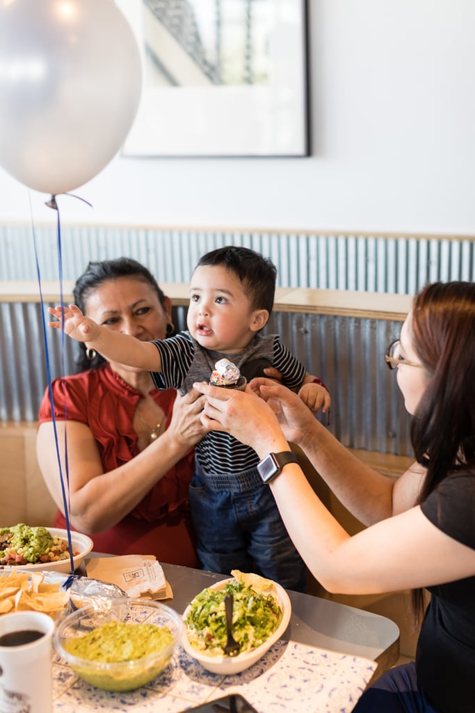 Adrianna and her family enjoying lunch and cupcakes.