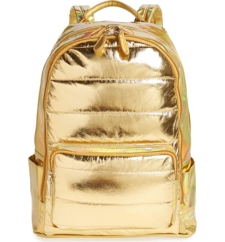 quilted metallic holographic backpack