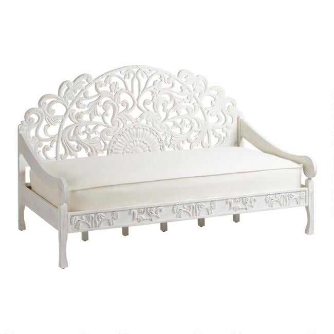 Whitewash Carved Wood Zarah Daybed Frame