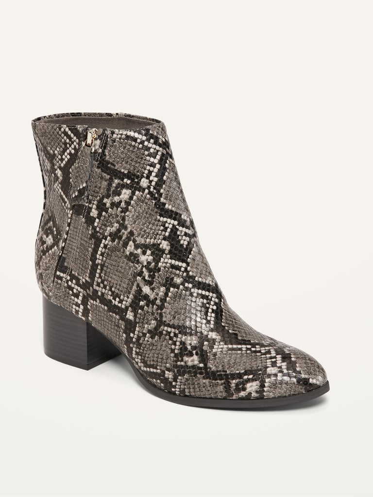 Old Navy Faux-Snakeskin Side-Zip Block-Heel Booties