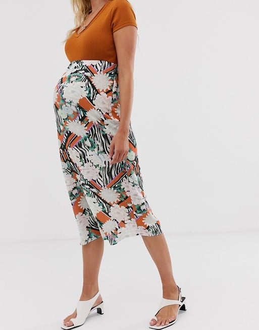 ASOS Design Maternity Animal and Floral Print Bias Slip Skirt