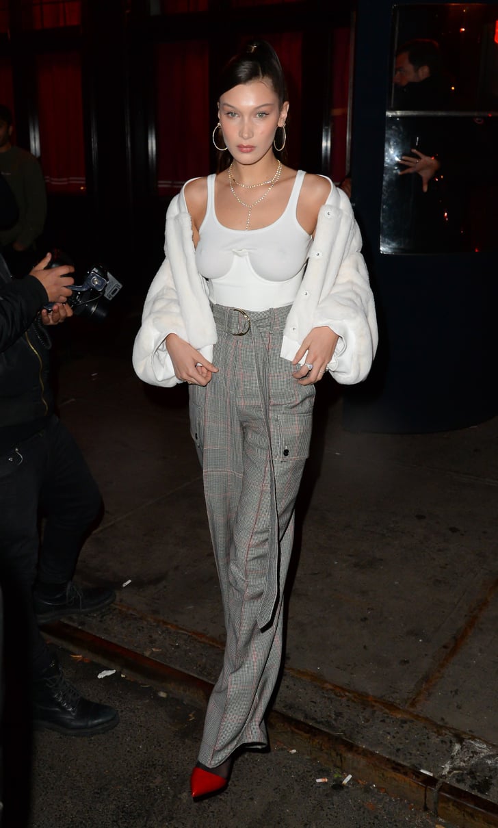 Bella Hadid Wearing White Fluffy Jacket | POPSUGAR Fashion