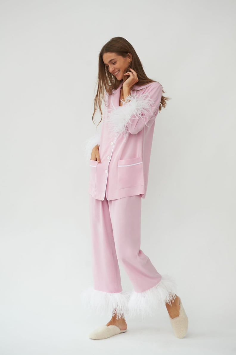 Sleeper Party Pajama Set With Feathers in Pink