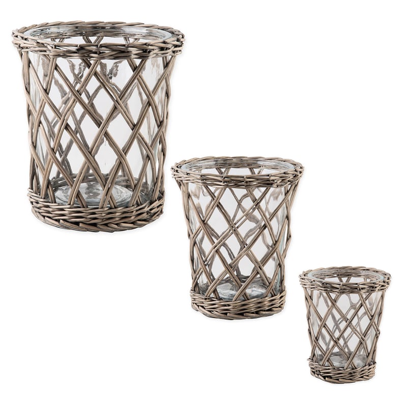 Small Willow-Wrapped Glass Hurricane Candle Holder