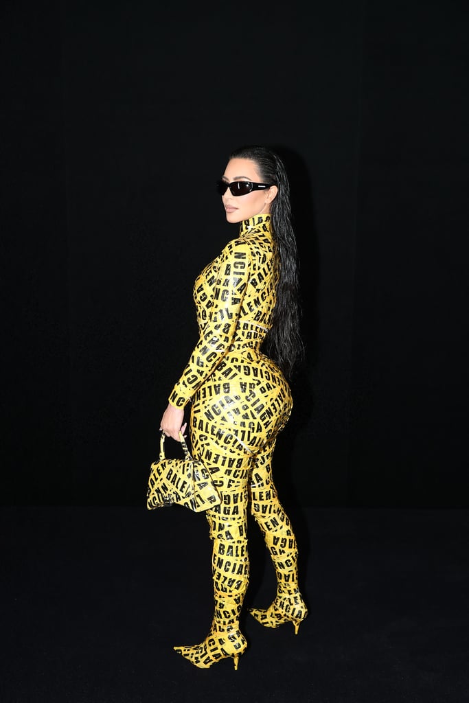 Kim Kardashian's Caution-Tape Catsuit at Balenciaga Show