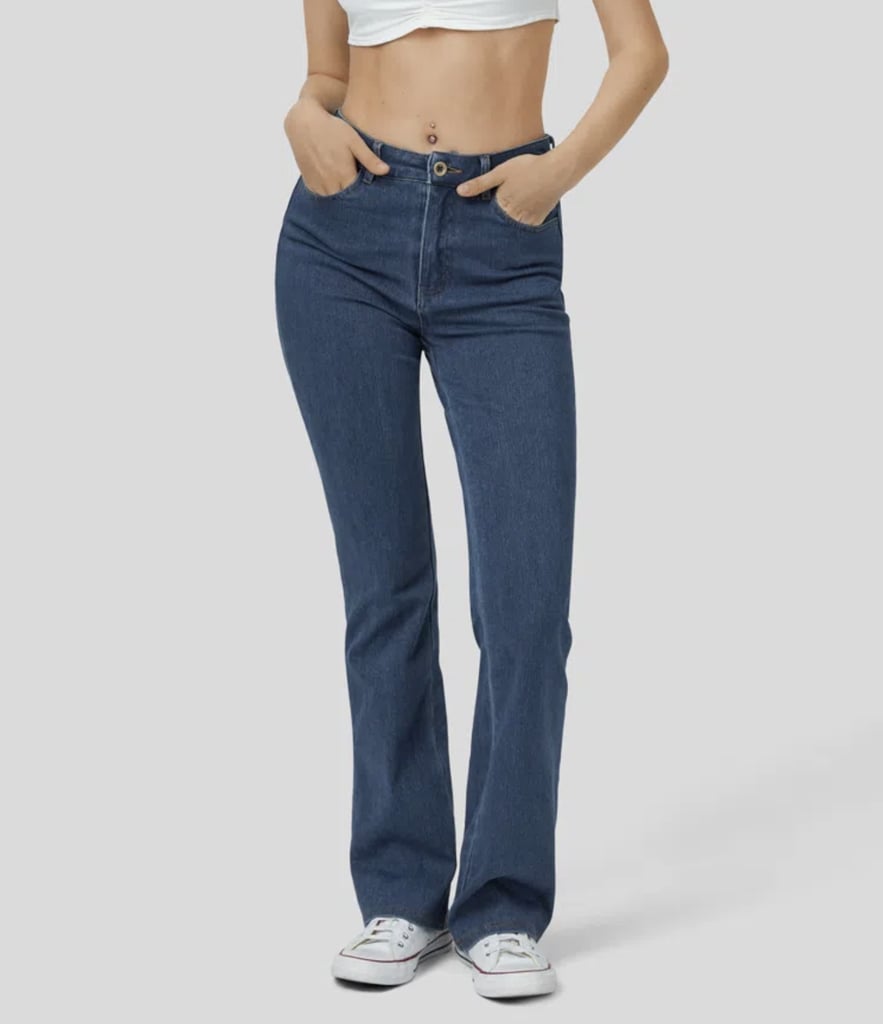 HalaraMagic Mid Rise Button Pockets Stretchy Knit Casual Bootcut Jeans