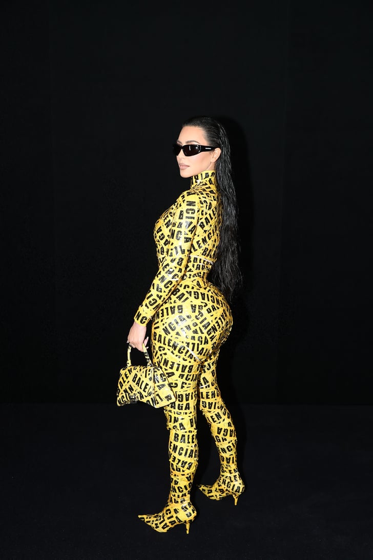 Kim Kardashian's CautionTape Catsuit at Balenciaga Show POPSUGAR
