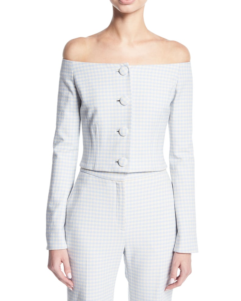 Brock Collection Jackie Off-the-Shoulder Gingham Suiting Jacket