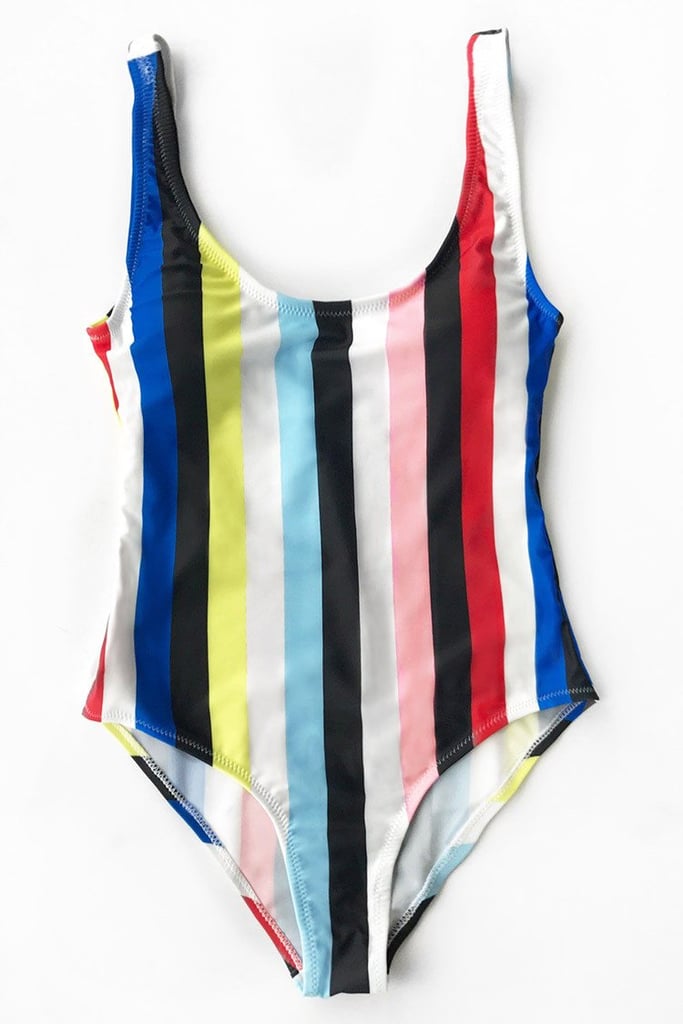 Demi Lovato's Colorful Striped One-Piece Swimsuit | POPSUGAR Fashion