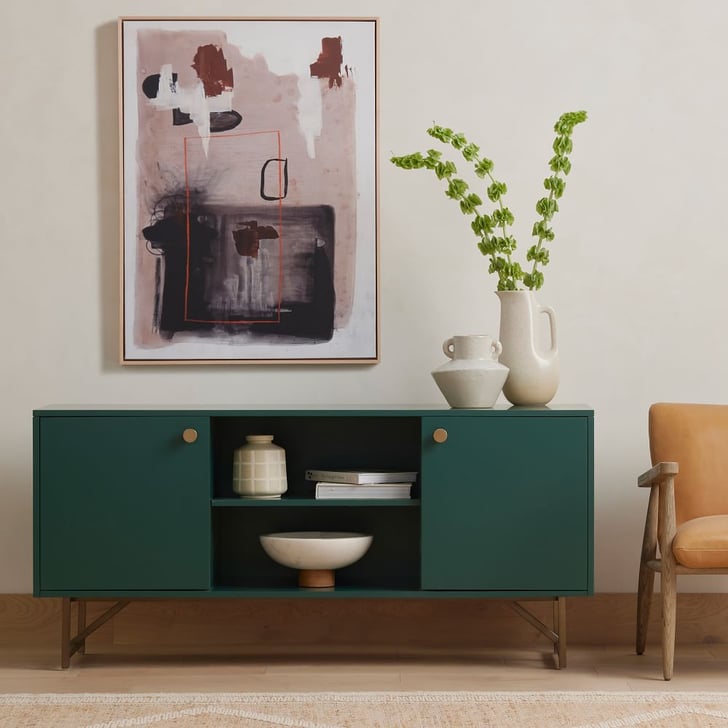 Modern Matte Wood and Brass Media Console Bursting With