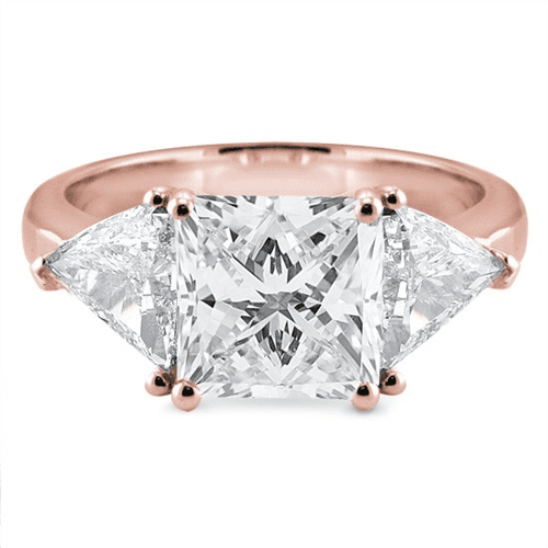 Three Stone Engagement Ring Setting With Trilliants in 14K Rose Gold