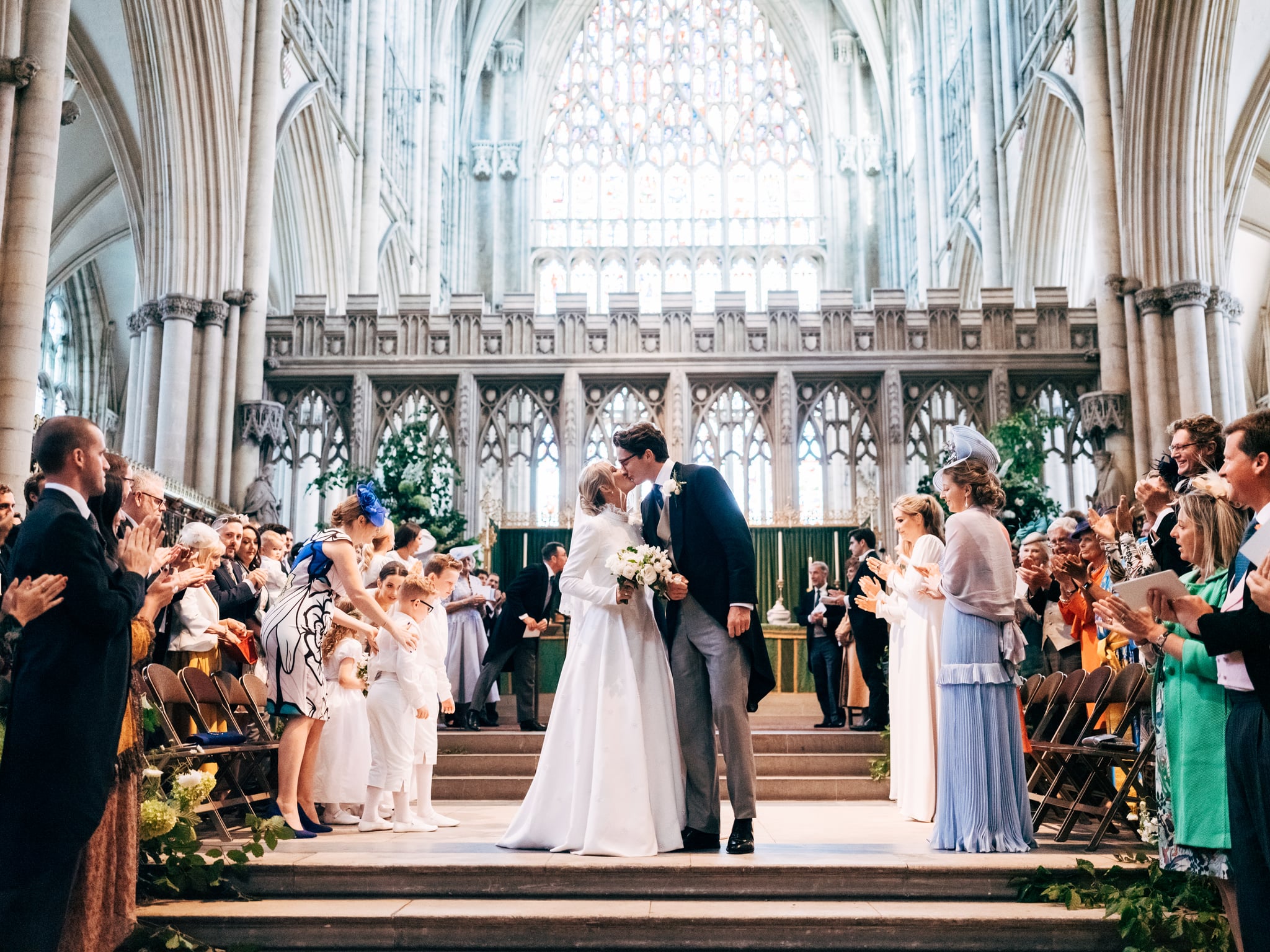 'Ellie Goulding and Caspar Jopling leave York Minster Cathedral following their wedding today in Yorkshire, England. Ellie wears a Chloé bespoke wedding dress designed by Natacha Ramsay-Lévi, Caspar wears bespoke tailoring by Huntsman.Photo credit Matt Porteous @ Weddings_M'