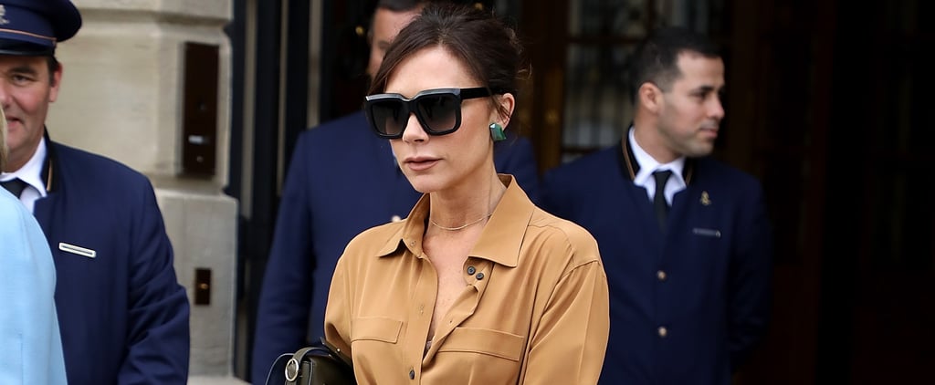 Victoria Beckham Tan Pleated Dress in Paris