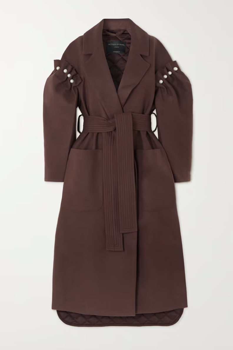 Mother of PearL Lexi Pearl-Embellished Belted Paneled Wool-Blend Coat