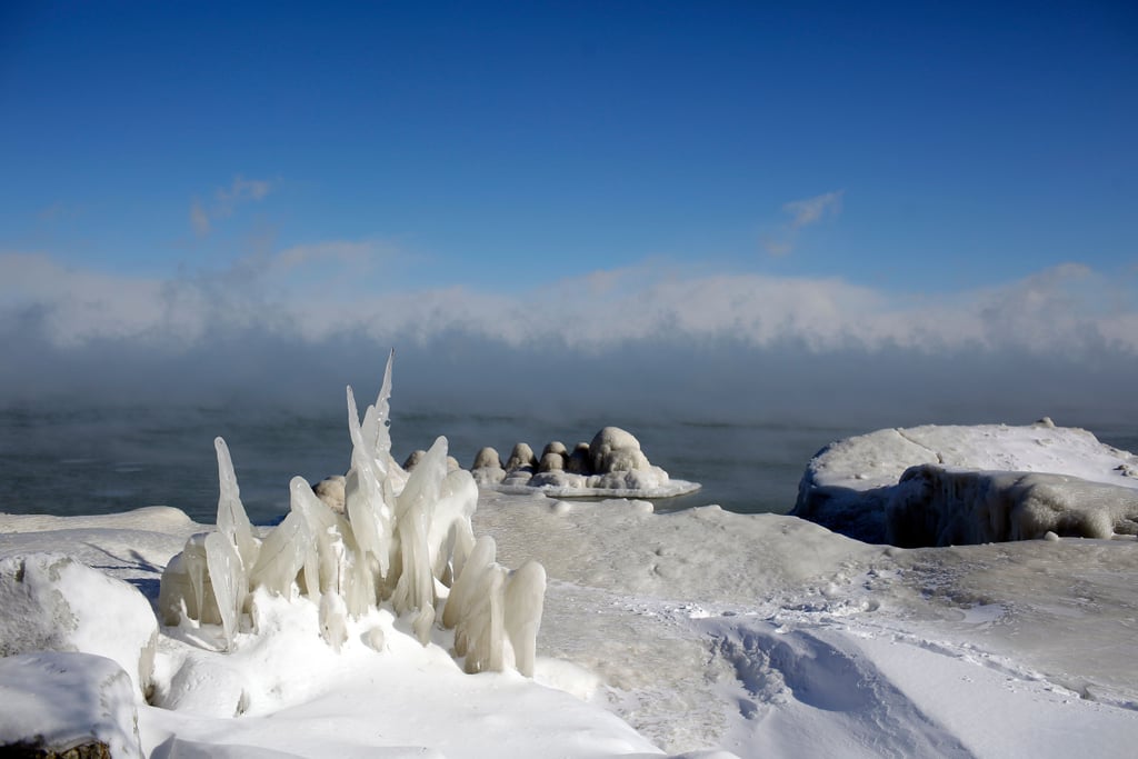 Snow and Ice Formations Surrounded the Lake