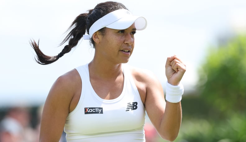 LONDON, ENGLAND - JULY 1: Heather Watson (GBR) celebrates winning a point during her Ladies' First Round match against Greet Minnen (BEL) during day one of The Championships Wimbledon 2024 at All England Lawn Tennis and Croquet Club on July 1, 2024 in Lon