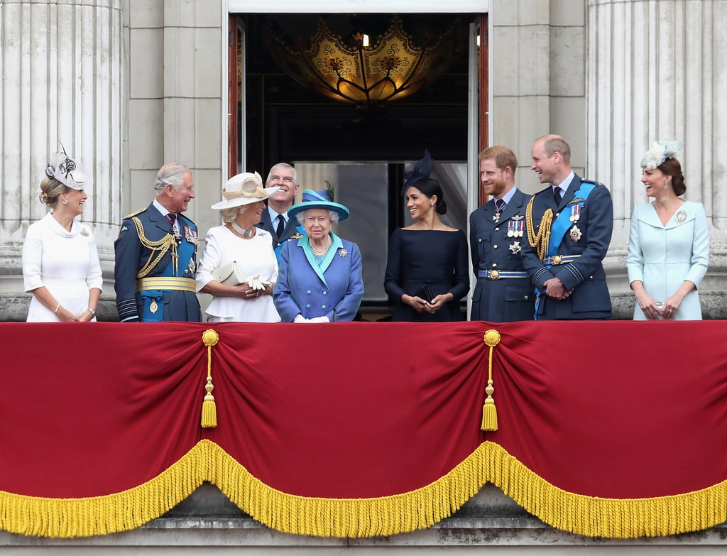 Charles and Meghan exchanged a smiley glance on the balcony of Buckingham Palace during the Royal Air Force celebration in July 2018.