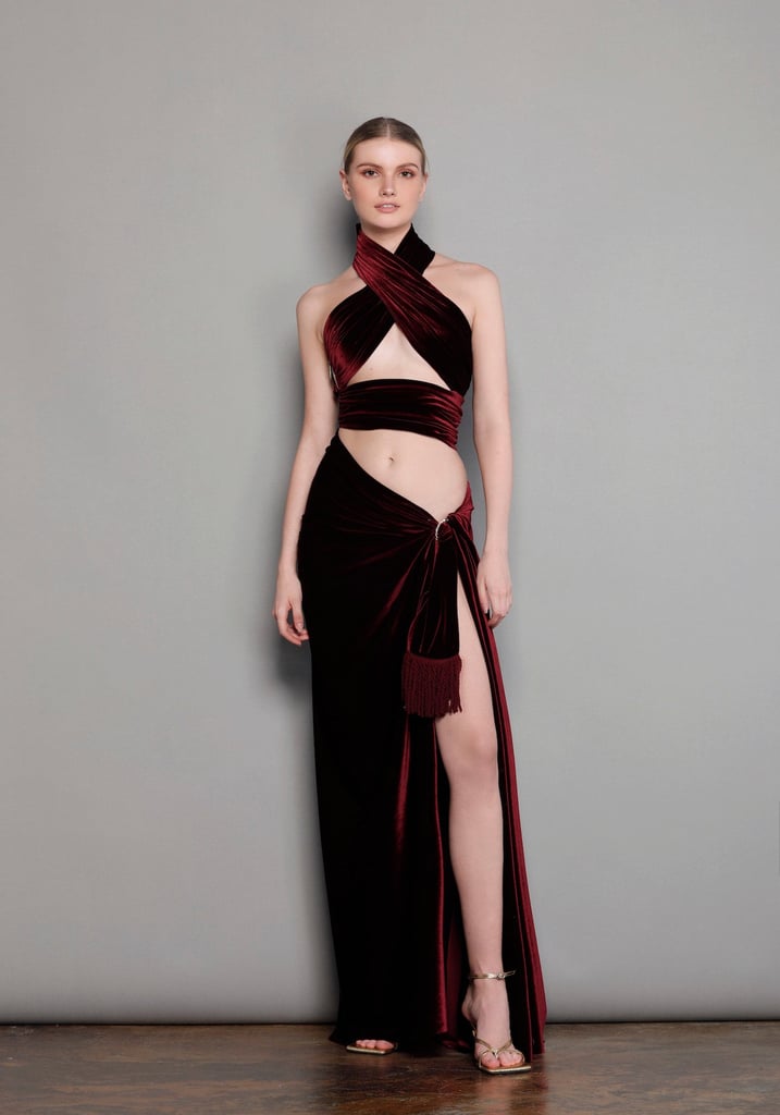 Bronx and Banco Cleopatra Burgundy Velvet Maxi Dress