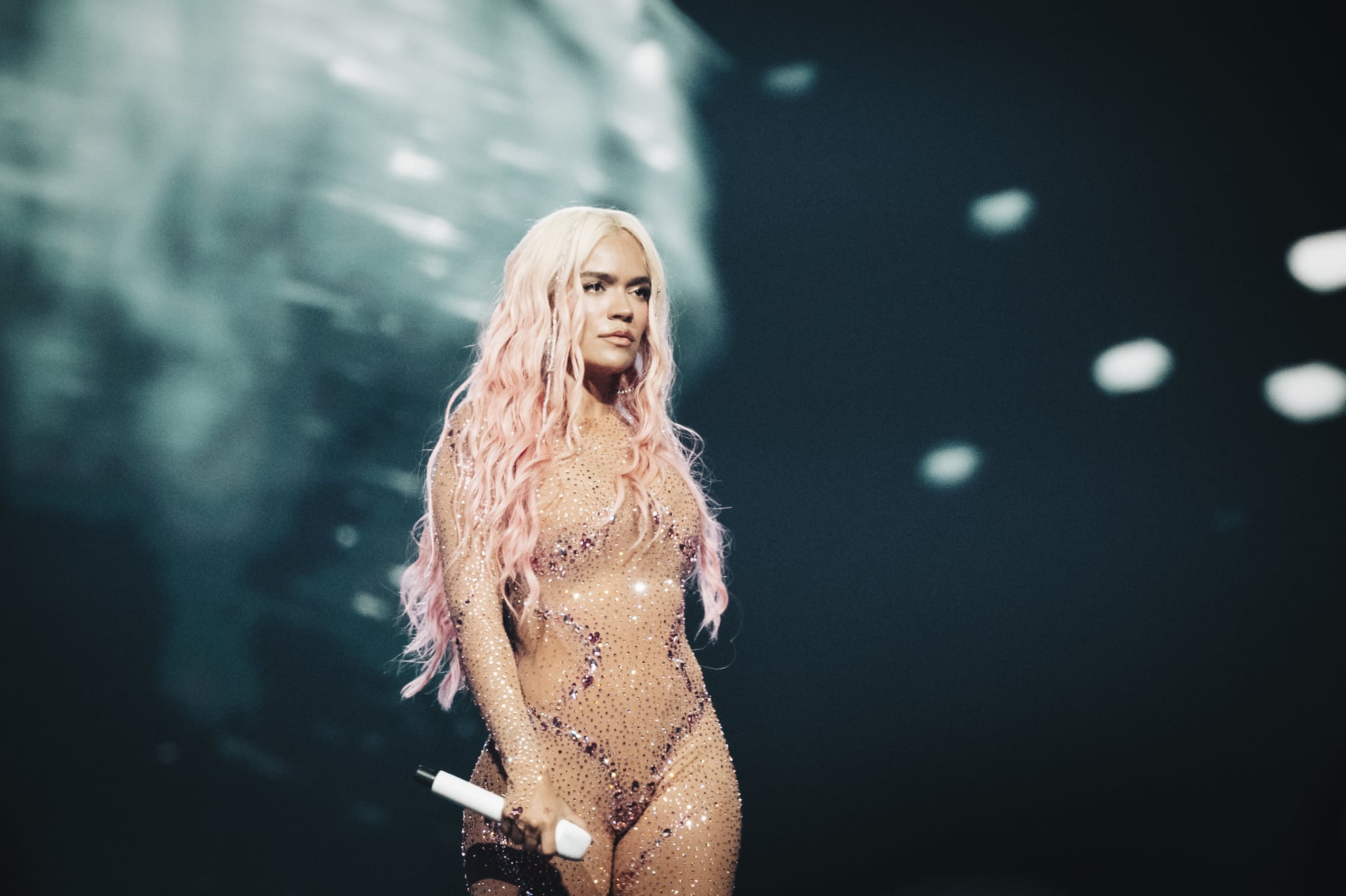 PARIS, FRANCE - JUNE 22: Colombian singer Karol G performs onstage at Accor Arena on June 22, 2024 in Paris, France. (Photo by Kristy Sparow/Getty Images)
