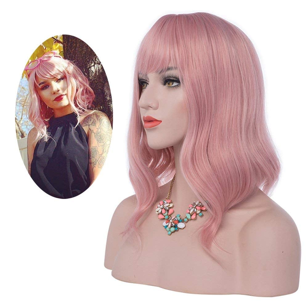 eNilecor Pink Wig With Bangs
