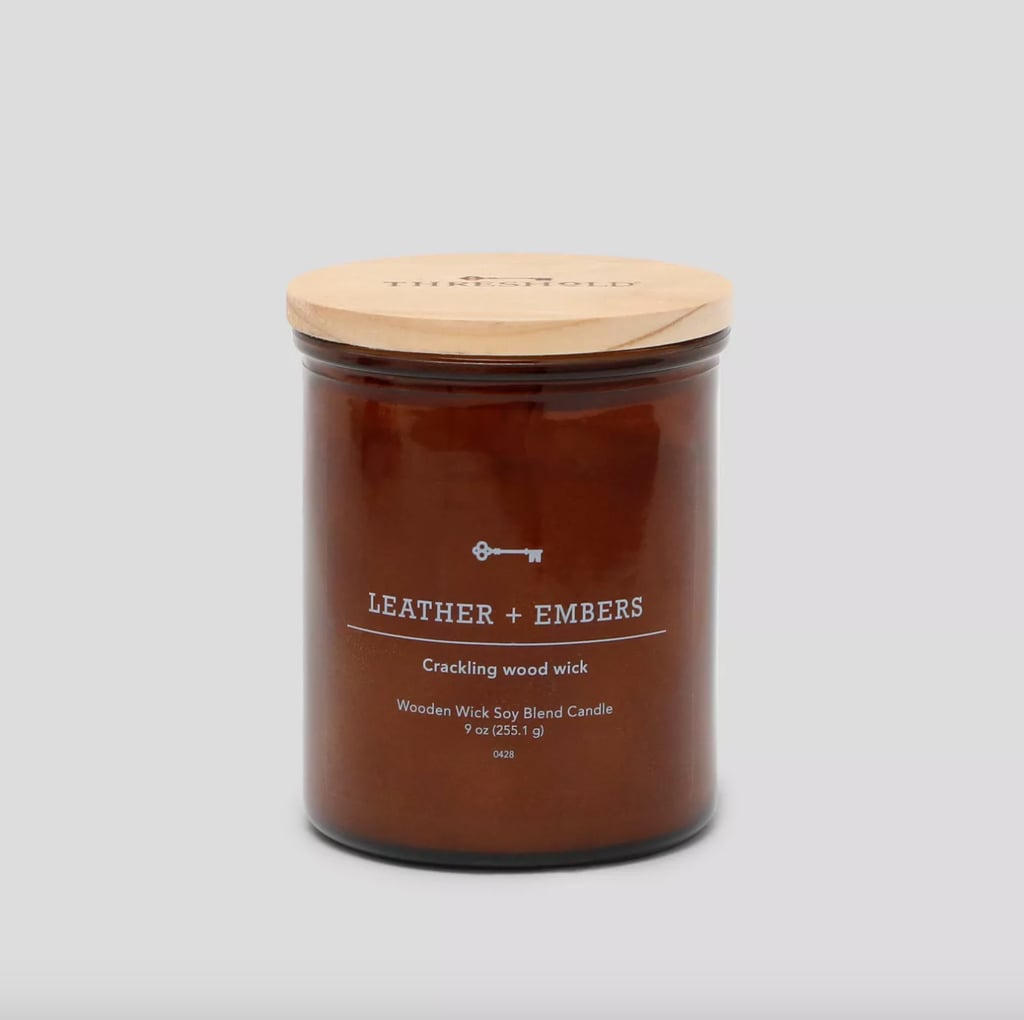 Luxe Leather: Threshold Leather Embers Crackling Wooden Wick Candle