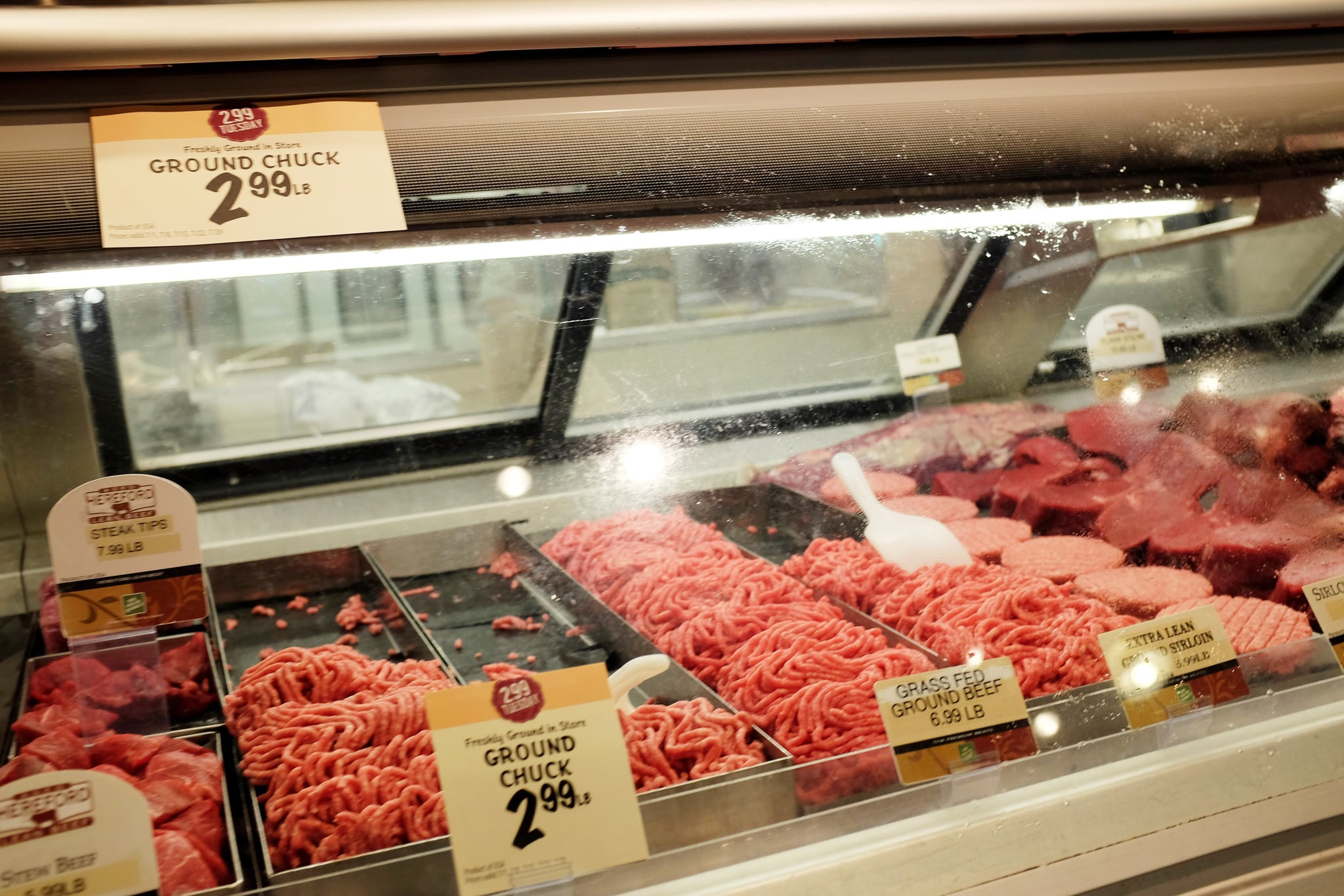 MIAMI, FL - JULY 08:  Meat is displayed in a case at a grocery store July 8, 2014 in Miami, Florida. According to reports, food prices have risen significantly, with ground beef rising 10.4 percent, pork 12.7 percent and oranges 17 percent from a year ago this May. U.S. Department of Agriculture predicted that food prices would rise and overall 2.5 to 3.5 percent this year, compared to 1.4 percent last year.   (Photo by Joe Raedle/Getty Images)